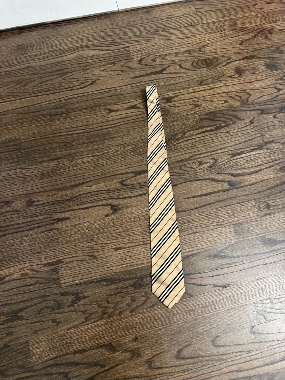 Burberry Beige Tie with Black and Red Diagonal Stripes
